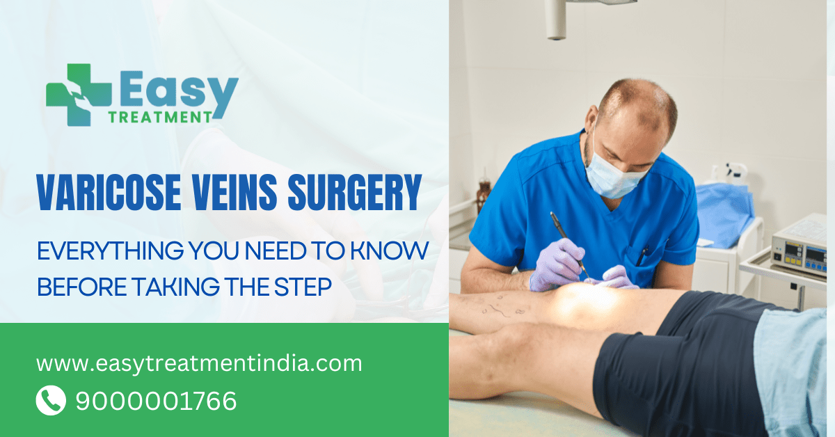 Doctor discussing varicose veins surgery with a patient, pointing to an image of legs with visible veins.